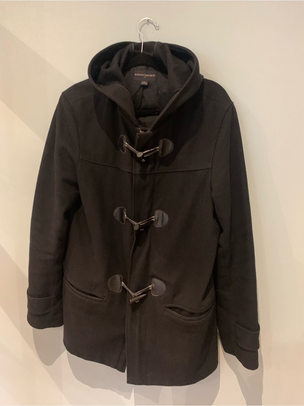 Banana Republic Men's Black Hooded Toggle Pea Coat